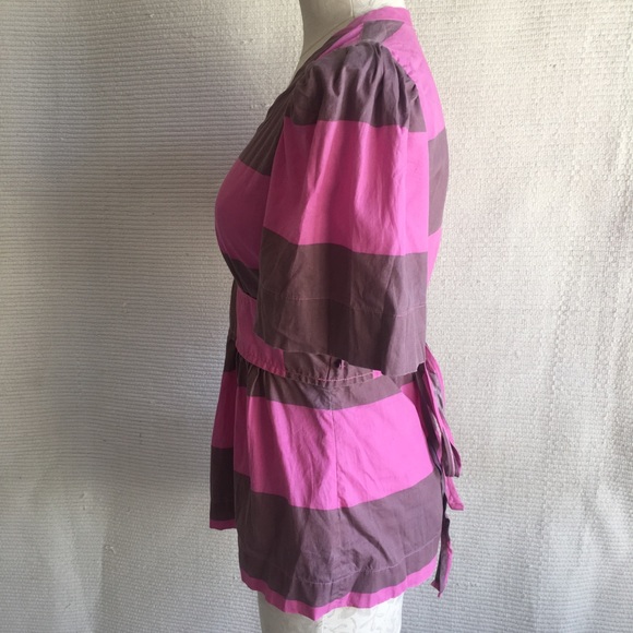 SOLD Anthro 4 Plenty Tracy Reese Peplum Stripe Shirt - Picture 4 of 8